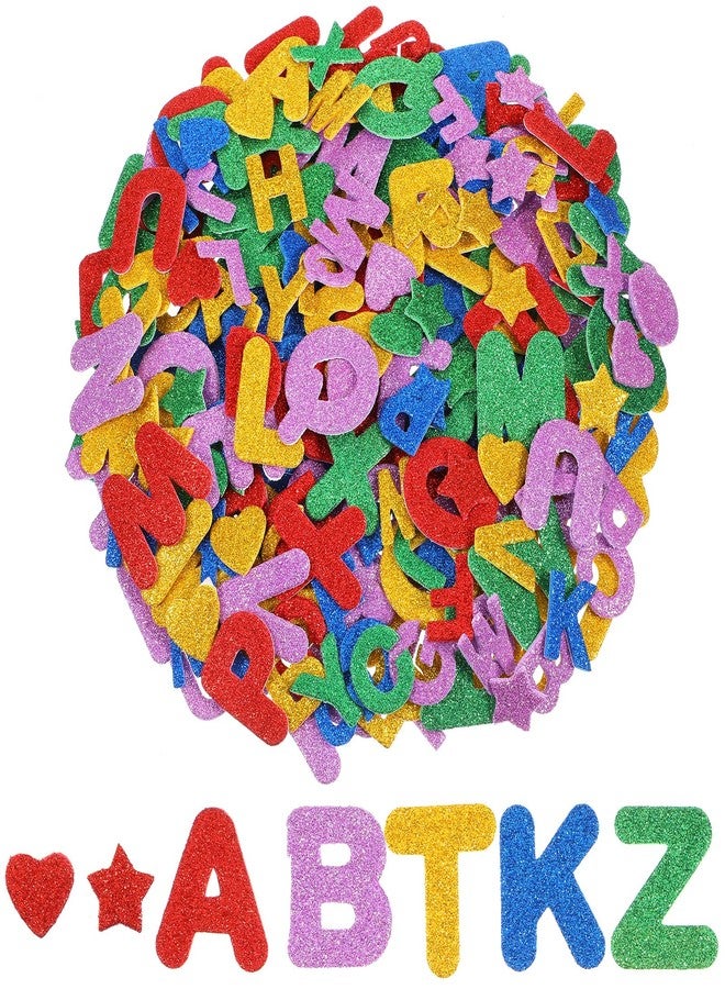 Matwsec 310 Pcs Foam Letter Stickers Glitter Foam Alphabet Sticker 1.5in & 1in Self-Adhesive Colorful ABC Heart Star Stickers Colorful for DIY Crafts Scrapbook Classroom Supplies School Project Party - Image 1