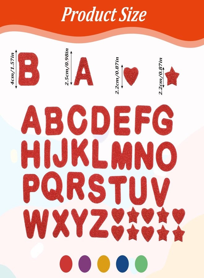 Matwsec 310 Pcs Foam Letter Stickers Glitter Foam Alphabet Sticker 1.5in & 1in Self-Adhesive Colorful ABC Heart Star Stickers Colorful for DIY Crafts Scrapbook Classroom Supplies School Project Party - Image 2