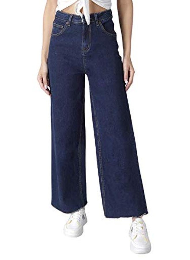 KOTTY Womens High Rise Cotton Lycra Clean Look Ankle Length Flared Denim Jeans(Blue,30) - Image 1