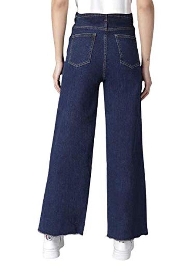 KOTTY Womens High Rise Cotton Lycra Clean Look Ankle Length Flared Denim Jeans(Blue,30) - Image 4