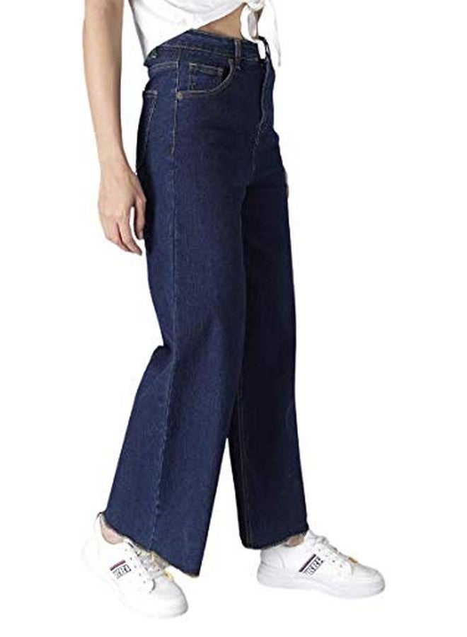 KOTTY Womens High Rise Cotton Lycra Clean Look Ankle Length Flared Denim Jeans(Blue,30) - Image 3