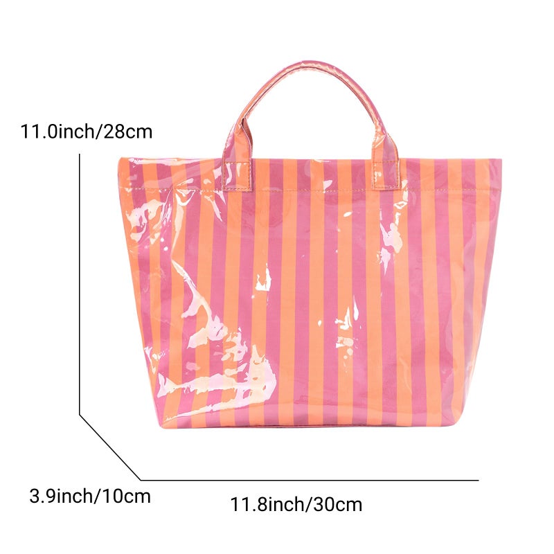 Lushandy Striped PVC Tote Bag for Women, Waterproof Plastic Tote Bag for Beach Pool Large Top Handle Travel Hobo Handbag - Image 4