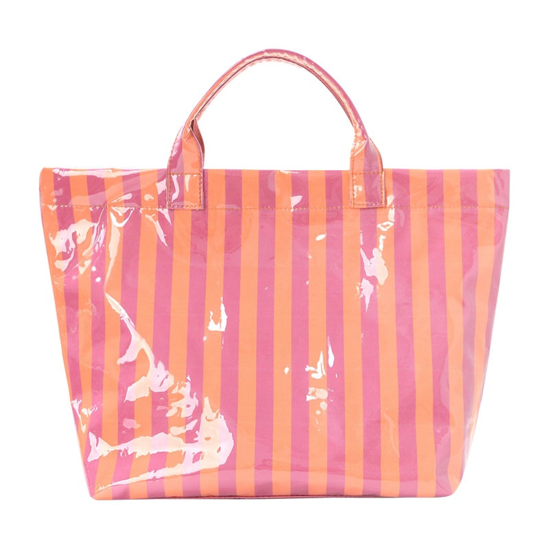 Lushandy Striped PVC Tote Bag for Women, Waterproof Plastic Tote Bag for Beach Pool Large Top Handle Travel Hobo Handbag - Image 1