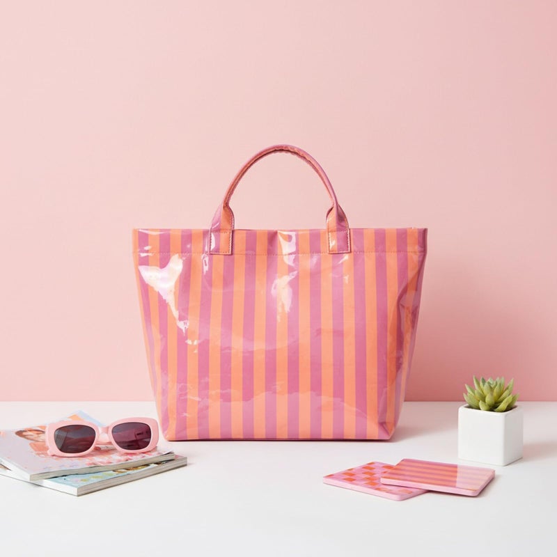 Lushandy Striped PVC Tote Bag for Women, Waterproof Plastic Tote Bag for Beach Pool Large Top Handle Travel Hobo Handbag - Image 5