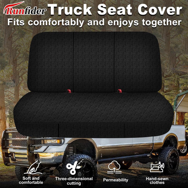 runfider Universal Front Bench Seat Covers for Trucks Fits Ford Chevrolet Dodge Full Size Pickup Heavy Duty Stretch Composite Fabric with Side Pockets - Black - Image 5