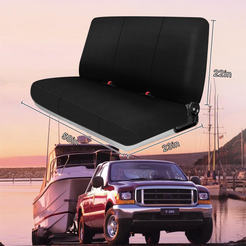 runfider Universal Front Bench Seat Covers for Trucks Fits Ford Chevrolet Dodge Full Size Pickup Heavy Duty Stretch Composite Fabric with Side Pockets - Black - Image 2
