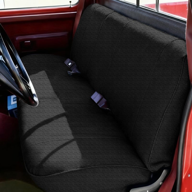 runfider Universal Front Bench Seat Covers for Trucks Fits Ford Chevrolet Dodge Full Size Pickup Heavy Duty Stretch Composite Fabric with Side Pockets - Black - Image 1