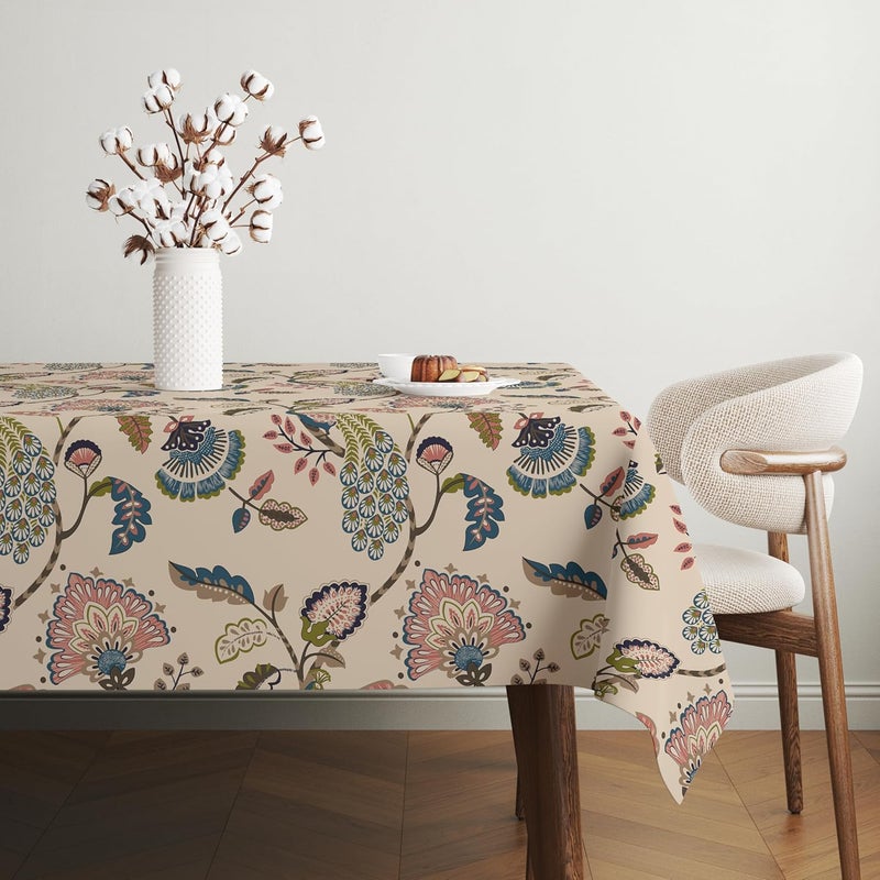 LOOMLYFE Cotton Rectangular Dining Table Cover Printed Table Cloth for DiningCenter Table for Home Dcor Size 90 x 60 BeigeAnokhi