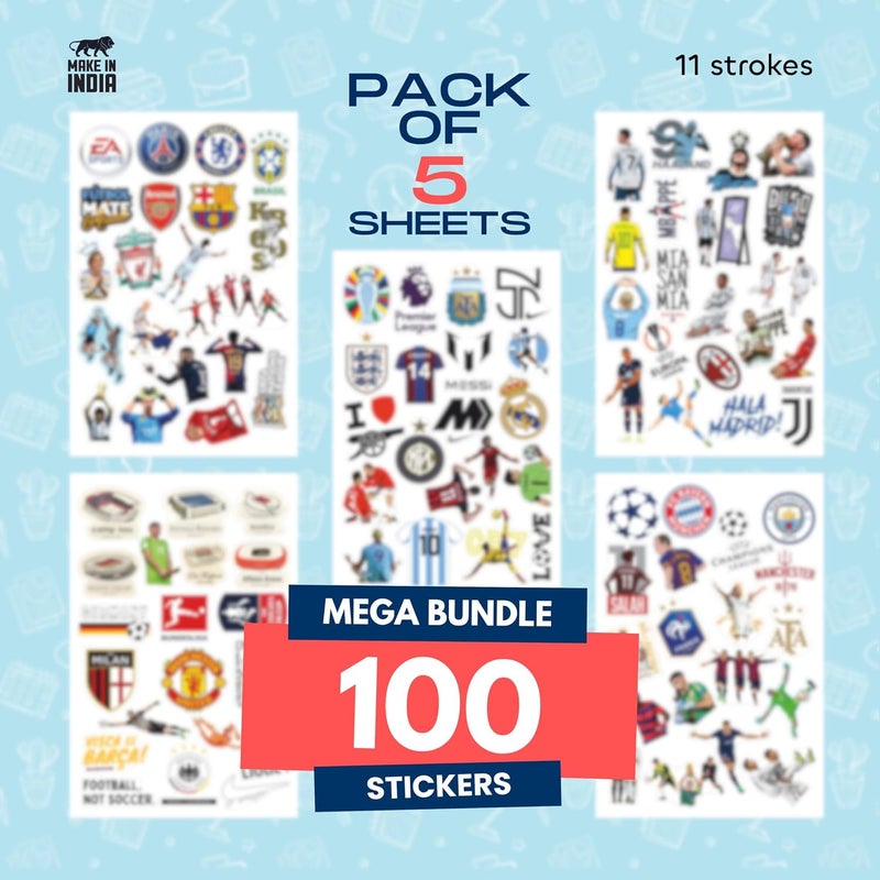 11 Strokes 11 ضربات: مجموعة من 100 ملصق كرة القد�� للأطفال والكبار | ملصقات كمبيوتر محمول، مجموعة ملصقات كرة القدم الجمالية | ملصق كمبيوتر محمول | هدايا ميسي، رونالدو، ريال مدريد، برشلونة | كرة القدم الممتعة - Image 2