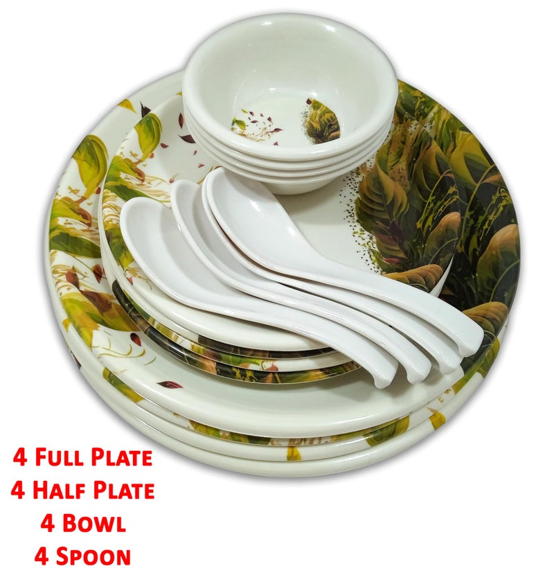Inpro 16 Pcs Melamine Dinner Set (4 Full Plate, 4 Half Plate, 4 Bowl, 4 Spoon).Melamine dinnerware-Melamine Tableware-Melamine Dish Set-Melamine serveware - Image 2