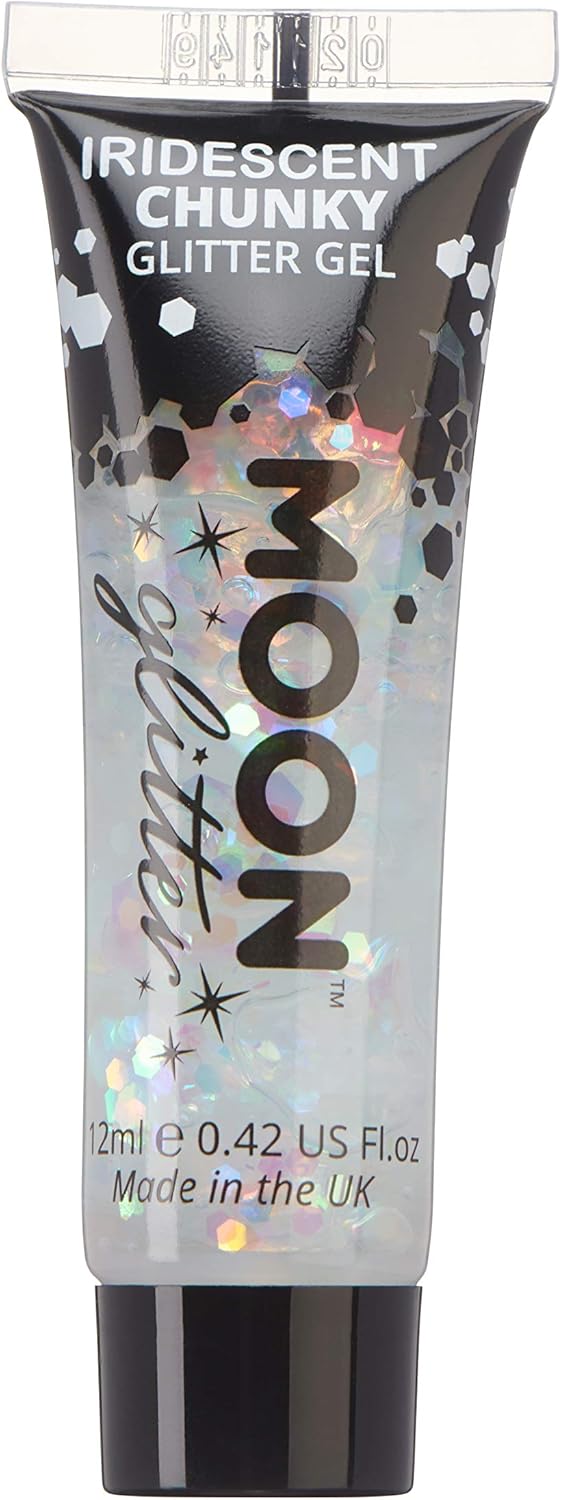 Iridescent Chunky Face Body Glitter Gel by Moon Glitter White Cosmetic Festival Glitter Face Paint for Face Body Hair Nails 12ml