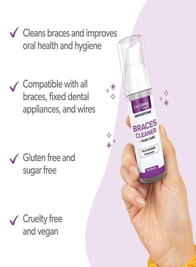 EverSmile OrthoFoam Braces Cleaner - Brushable Foam Whitens Teeth, Eliminates Bacteria, Fights Plaque and Bad Breath - Cleans Under Metal, Ceramic, Clear Brackets and Wires - 50ml (2 Pk) - Image 3