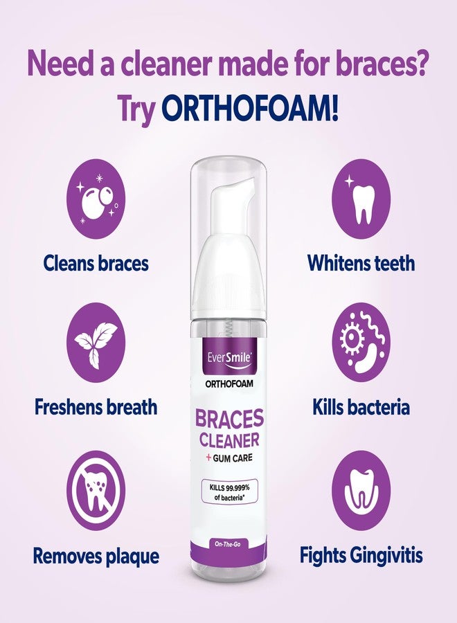 EverSmile OrthoFoam Braces Cleaner - Brushable Foam Whitens Teeth, Eliminates Bacteria, Fights Plaque and Bad Breath - Cleans Under Metal, Ceramic, Clear Brackets and Wires - 50ml (2 Pk) - Image 2