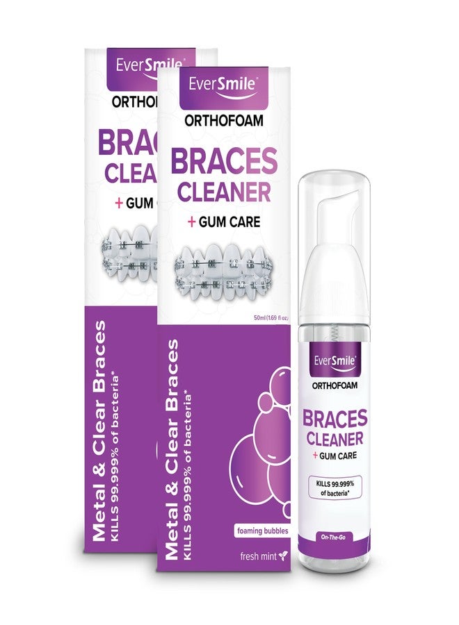 EverSmile OrthoFoam Braces Cleaner - Brushable Foam Whitens Teeth, Eliminates Bacteria, Fights Plaque and Bad Breath - Cleans Under Metal, Ceramic, Clear Brackets and Wires - 50ml (2 Pk) - Image 1