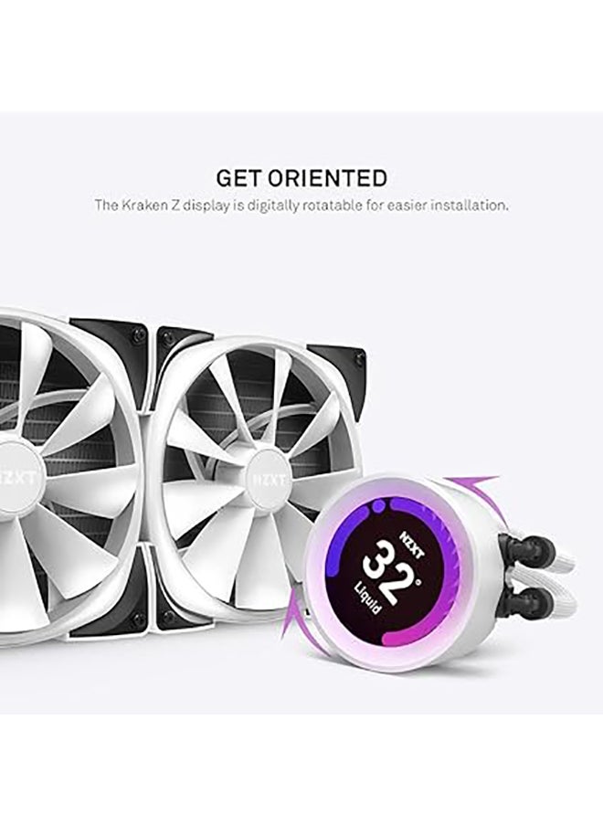NZXT - Kraken Z63 RGB 280mm - RL-KRZ63-RW - AIO RGB CPU Liquid Cooler - Customizable LCD Display - Improved Pump - Powered by CAM V4 - RGB Connector - Aer RGB 2 140mm Radiator Fans (2 Included) - White - Image 1