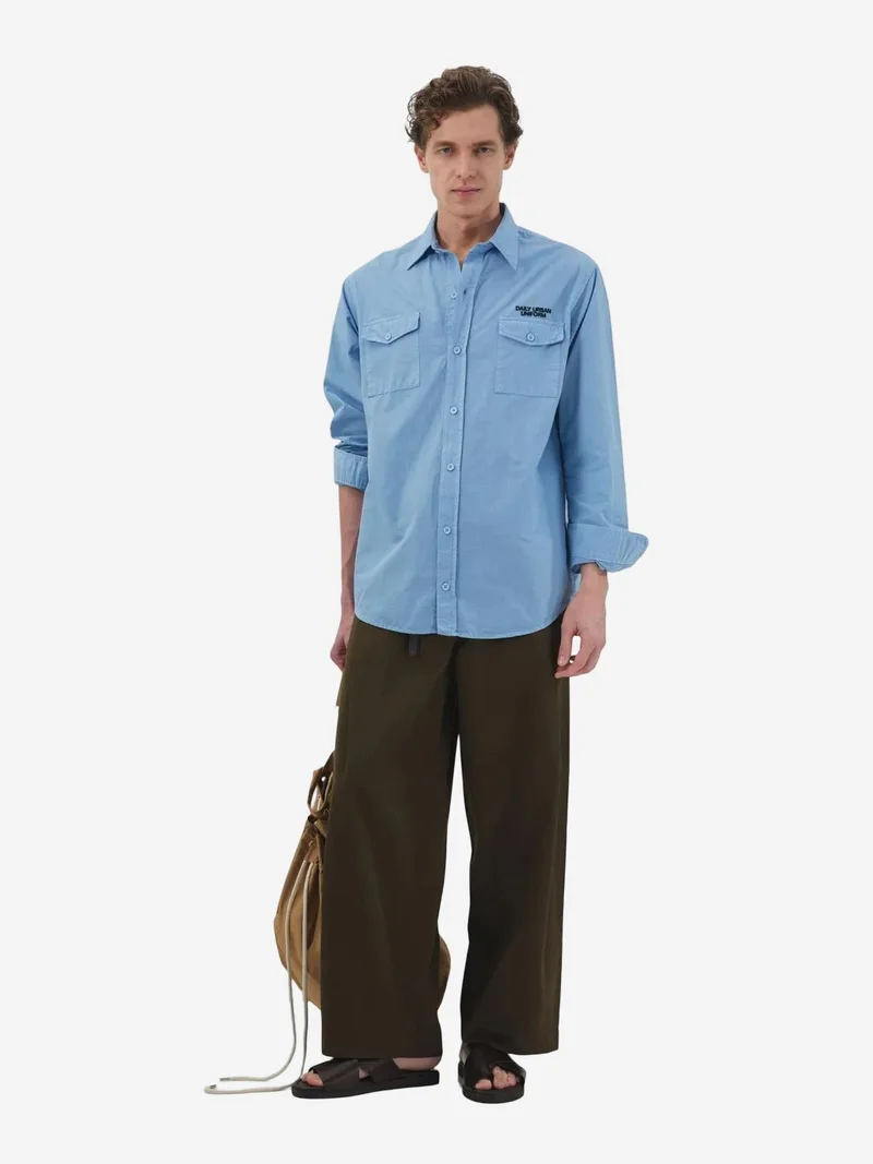 Giesto Baby Blue GIESTO Men's Cotton Poplin Text Print Shirt for Men | Best Price UAE