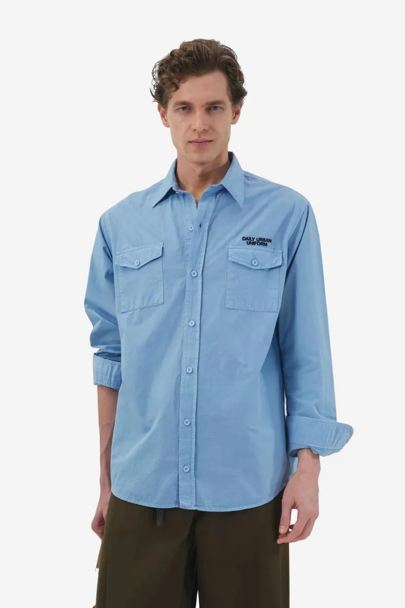 Giesto Baby Blue GIESTO Men's Cotton Poplin Text Print Shirt for Men | Best Price UAE