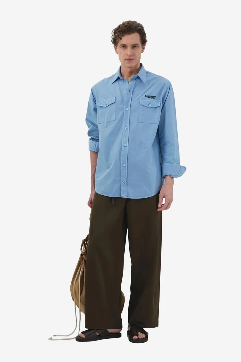 Giesto Baby Blue GIESTO Men's Cotton Poplin Text Print Shirt for Men | Best Price UAE