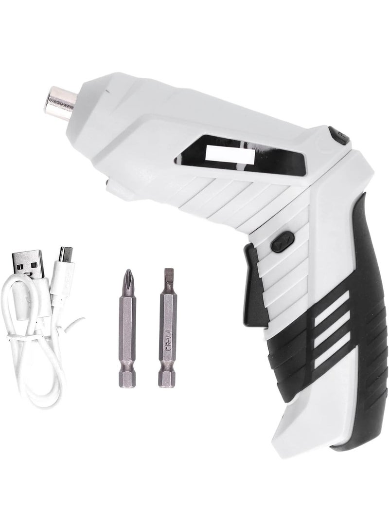 Handheld Cordless Electric Screwdriver Set with USB Rechargeable Battery and 2 Driver Bits for Home DIY and Maintenance White - Image 1