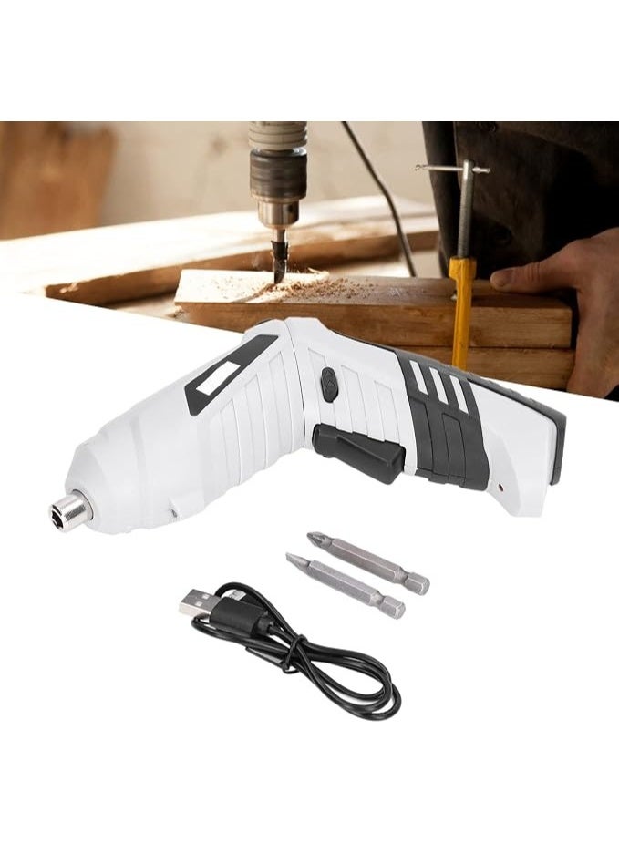 Handheld Cordless Electric Screwdriver Set with USB Rechargeable Battery and 2 Driver Bits for Home DIY and Maintenance White - Image 3