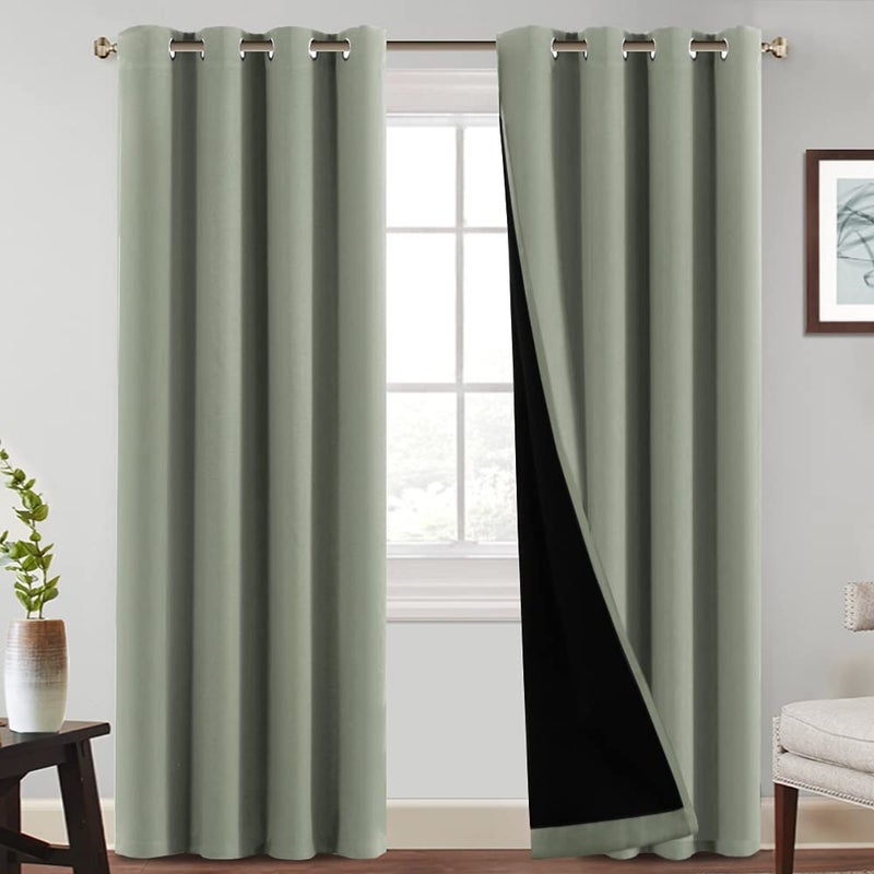 PrinceDeco 100% Blackout Curtains 84 inches Long Pair of Energy Smart & Noise Blocking Out Drapes for Baby Room Window Thermal Insulated Guest Room Lined Window Dressing(Desert Sage  52 inches Wide) - Image 1