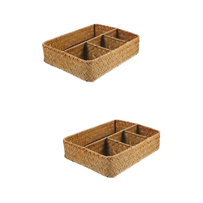2pcs Hand Woven Storage Basket Sundries Storage Woven Basket Snack Serving Basket for Party - Image 1