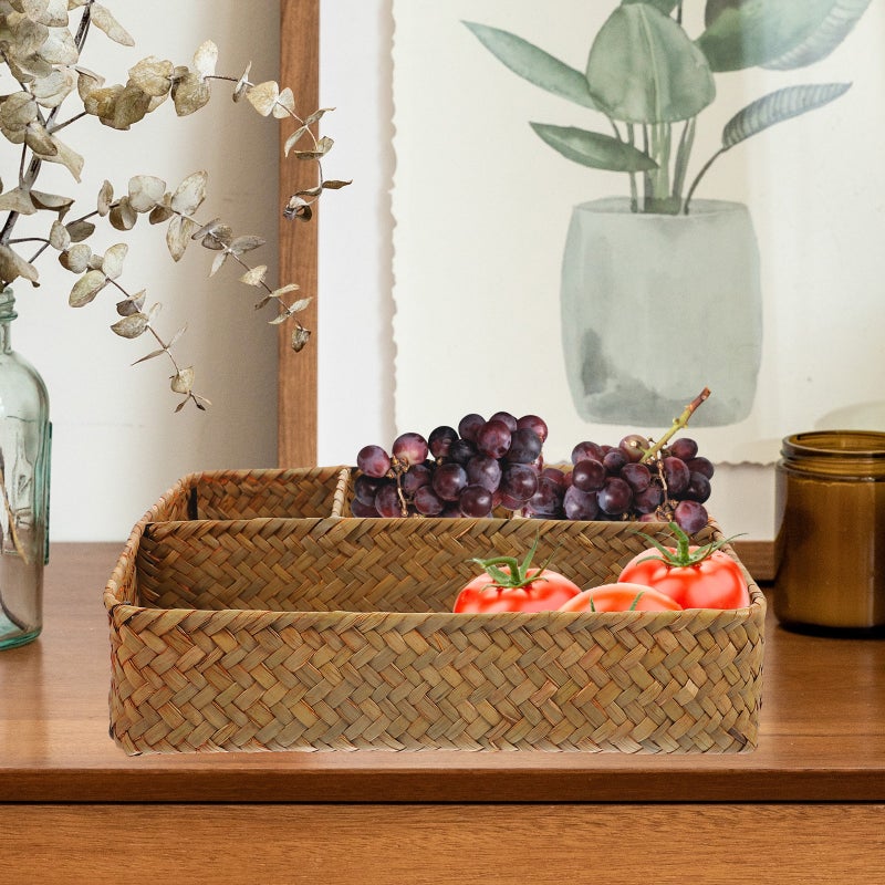 2pcs Hand Woven Storage Basket Sundries Storage Woven Basket Snack Serving Basket for Party - Image 5