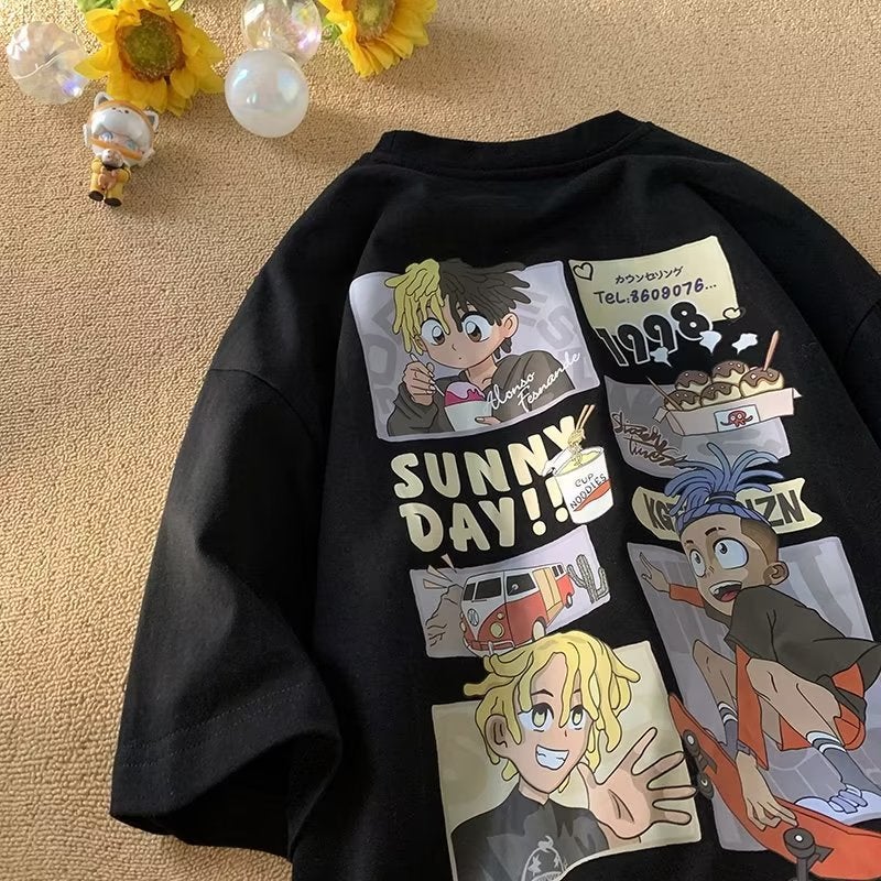 Cartoon Heavyweight Short-Sleeve T-Shirt for Men, Summer Oversized Men's Clothing, Loose Half-Sleeve Trendy Men's Wear - Image 4