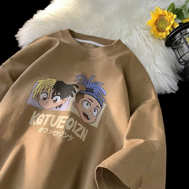 Cartoon Heavyweight Short-Sleeve T-Shirt for Men, Summer Oversized Men's Clothing, Loose Half-Sleeve Trendy Men's Wear - Image 3