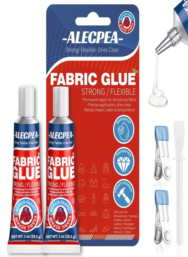 ALECPEA Permanent Fabric Glue Washable, 2-Pack Liquid Stitch for Clothing, Professional Gel Adhesive for Patches, Rhinestones & DIY Crafts, Includes 2 Clips & 1 Stirring Stick, 29.5g x 2 - Image 1