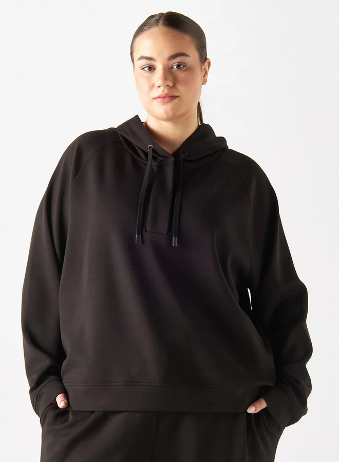 ADOT by Splash Solid Hoodie with Placket Detail and Long Sleeves