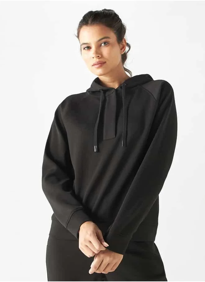 ADOT Solid Hoodie with Placket Detail and Long Sleeves
