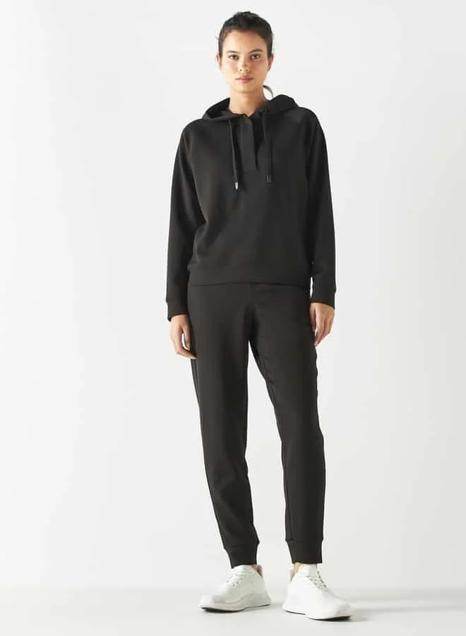 ADOT by Splash Solid Hoodie with Placket Detail and Long Sleeves