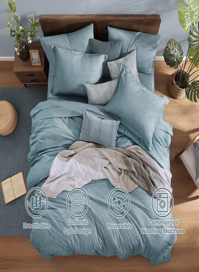 Monbix Queen Comforter Set - 7 Pieces Dusty Blue Cationic Dyeing Bed in a Bag Queen Bedding Sets with Sheets, Pillowcases & Shams, Reversible Bedding Comforters - Image 5