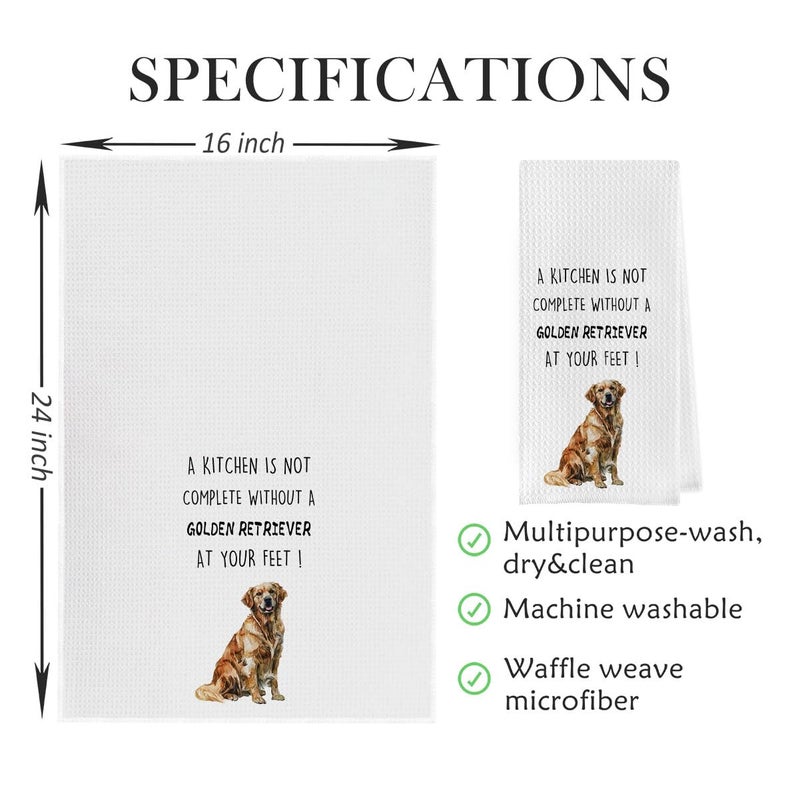 Geqtt Golden Retriever Dish Towels Set - Waffle Weave Kitchen Hand Tea Towels for Bathroom  Decorative Gifts (1624 Inches  Set of 2) - Image 5
