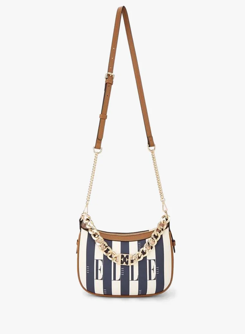 ايل Safiano Striped Crossbody Bag With Chain Accent