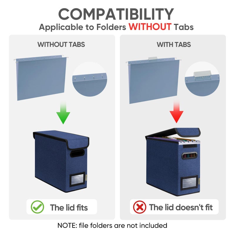 BALEINE File Organizer Box with Lid, Collapsible File Folder Organizer with Plastic Slide, Hanging File Folder Box for Office Document Storage (2 Pack, Blue, S) - Image 3