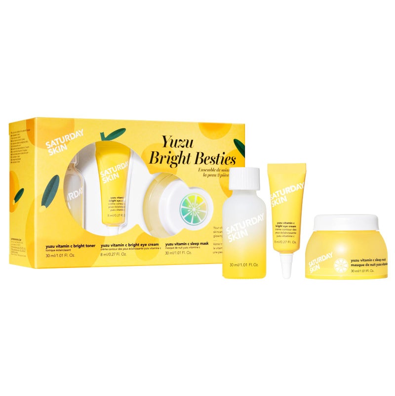 Saturday Skin 3Piece Skin Care Set Yuzu Vitamin C Sleep Mask Yuzu Vitamin C Bright Toner and Eye Cream Overnight Facial Masks Korean Beauty Best Vitamin C Skincare Set