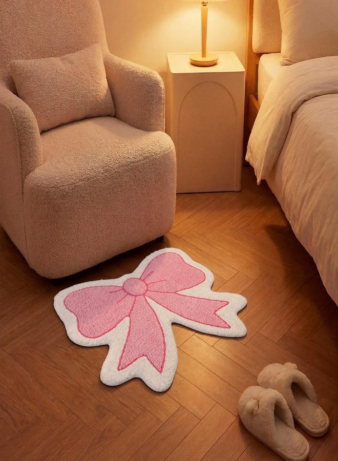 Maasechs Pink Bow Bathroom Rug Non Slip Cute Bow Shaped Bath Mats 20 x 28 Inch Soft Cozy Preppy Coquette Rug Plush Flocked Bath Mat Pink Bathroom Decor Gifts for Mothers Day Mom Home Rome Bedroom - Image 5