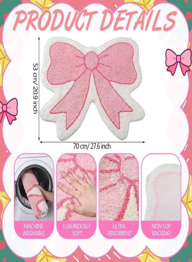 Maasechs Pink Bow Bathroom Rug Non Slip Cute Bow Shaped Bath Mats 20 x 28 Inch Soft Cozy Preppy Coquette Rug Plush Flocked Bath Mat Pink Bathroom Decor Gifts for Mothers Day Mom Home Rome Bedroom - Image 3