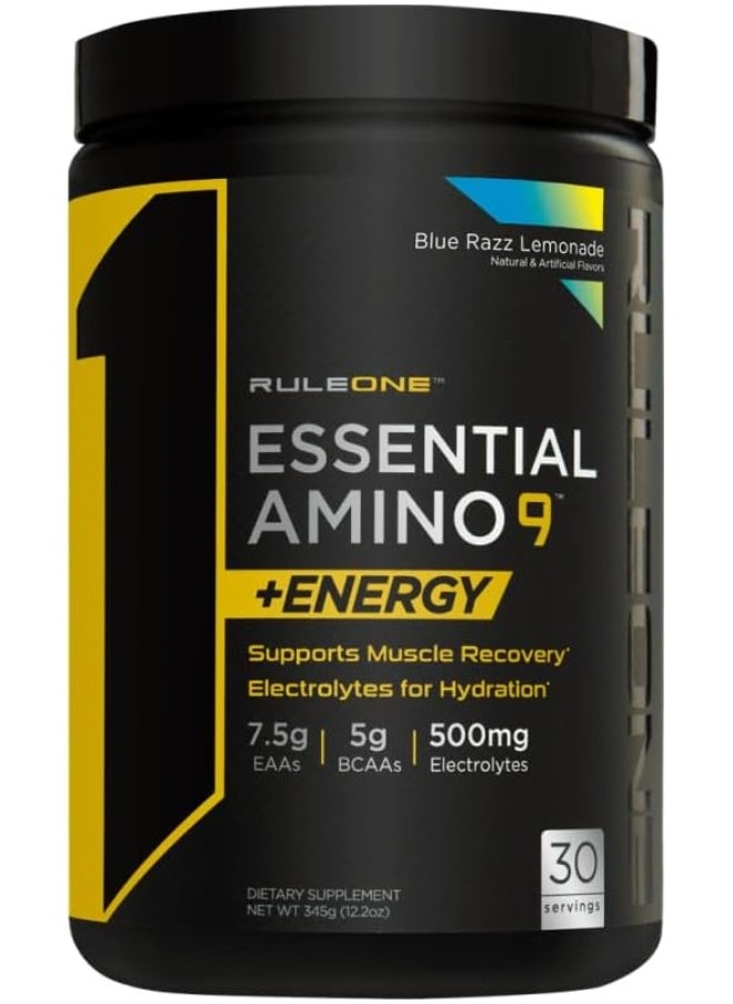 RULE ONE - R1 Essential Amino 9 +Energy Blue Razz Lemonade Supports Muscle Recovery 30 Servings 345G - Image 1