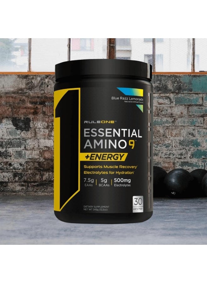 RULE ONE - R1 Essential Amino 9 +Energy Blue Razz Lemonade Supports Muscle Recovery 30 Servings 345G - Image 1