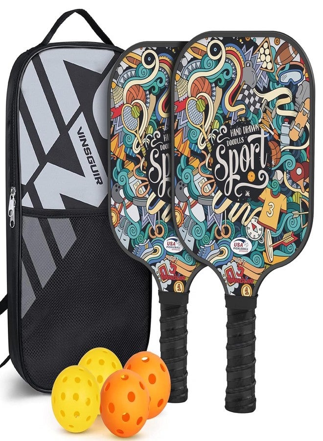 Mom's Aura Pickleball Paddle Set - USAPA Approved Carbon Fiber Pickle Ball Rackets for Pros, Lightweight Graphite & Carbon Fiber Paddles with Honeycomb Core, 2 Padels, 4 Balls & Carry Bag (VINSGUIR) - Image 1