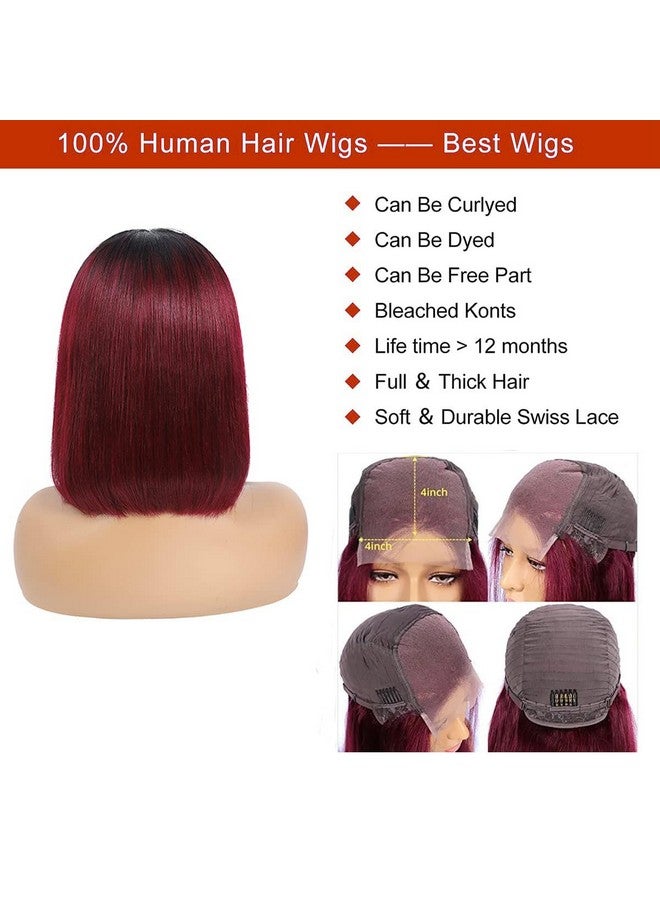 Jinhongze Burgundy Bob Wig Human Hair 4X4 Lace Front Wigs Human Hair 99J Bob Wig Human Hair For Black Woman Glueless Bob Wigs Human Hair Pre Plucked 150% Straight Bob Wigs Human Hair 8 Inch - Image 1