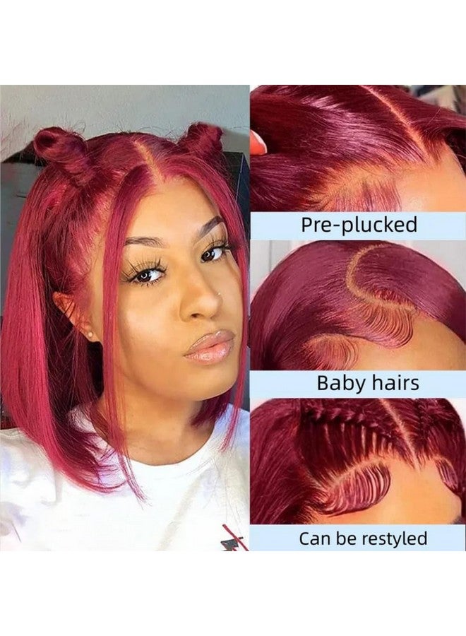 Jinhongze Burgundy Bob Wig Human Hair 4X4 Lace Front Wigs Human Hair 99J Bob Wig Human Hair For Black Woman Glueless Bob Wigs Human Hair Pre Plucked 150% Straight Bob Wigs Human Hair 8 Inch - Image 3