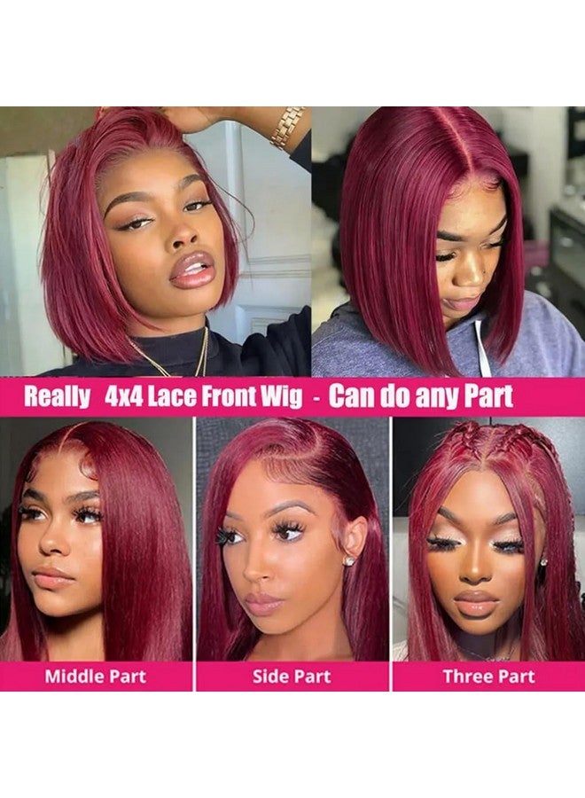 Jinhongze Burgundy Bob Wig Human Hair 4X4 Lace Front Wigs Human Hair 99J Bob Wig Human Hair For Black Woman Glueless Bob Wigs Human Hair Pre Plucked 150% Straight Bob Wigs Human Hair 8 Inch - Image 2