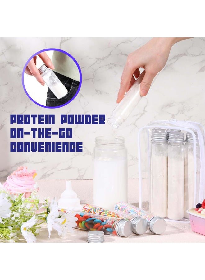 Shinylin 33 Pcs Protein Powder Travel Container Set 21 Pcs 90ml Reusable Powder Supplement Plastic Tubes and Portable Travel Organizer Zip Up Bags Funnels Spoons and Labels for Workout, Fitness - Image 4