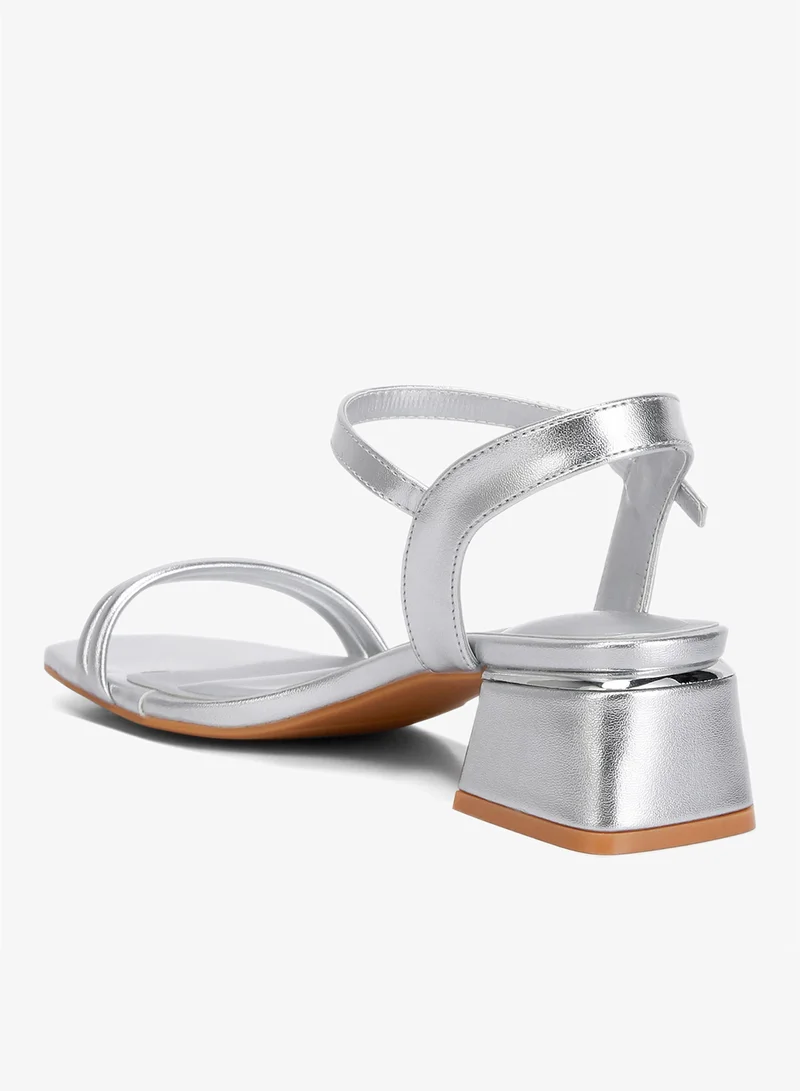 London Rag Silver Metallic Ankle Strap Low Block Heels in Silver for Women | Best Price UAE