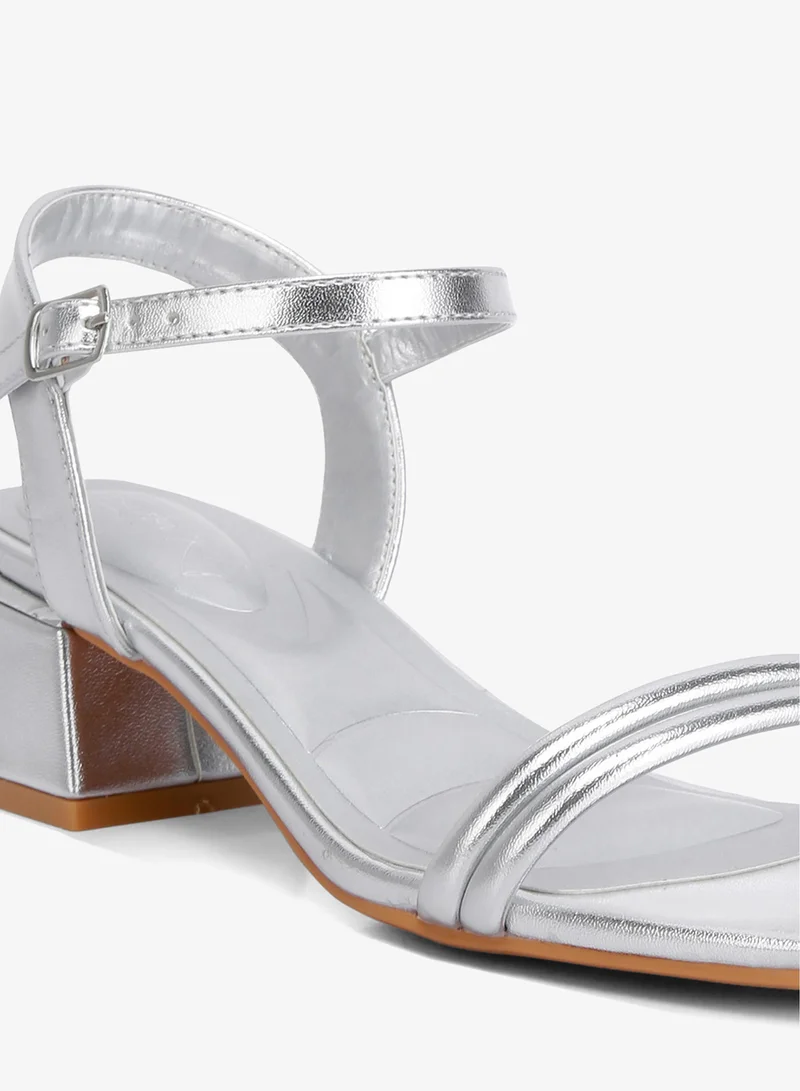 London Rag Silver Metallic Ankle Strap Low Block Heels in Silver for Women | Best Price UAE