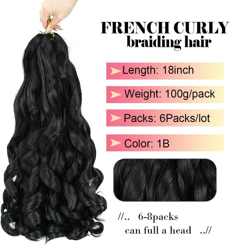 WIPPORYA 6packs French Curl Braiding Hair 18 Inch Loose Wave Bouncy Braiding Hair Pre Stretched 100/pack Yaki Curly Braiding Hair for Black Women Hair Extensions (1B) - Image 3